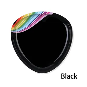 Glossy black triangular stainless steel jewelry tray with rainbow stripe accent detail