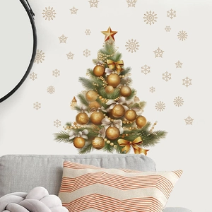 Christmas tree wall stickers with gold snowflakes and star for living room home decor