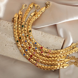 Elegant gold plated titanium steel chain bracelet with vibrant colorful gemstones