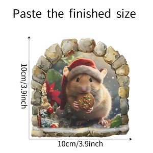 Detailed view of 3D Christmas mouse hole wall sticker with hamster and cookie motif