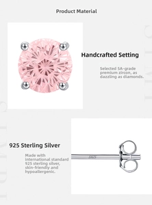 Detail view of pink firework-cut zircon earrings with S925 sterling silver stamp
