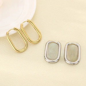 Oval U-Shaped Hoop Earrings Stainless Steel Minimalist Geometric Polished Fashion Jewelry For Women