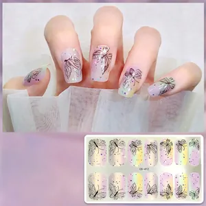 Detail of gradient butterfly nail stickers CS-412 with silver glitter and 14 pieces