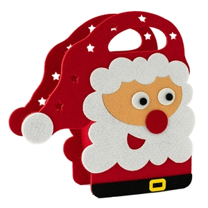 Christmas Santa felt gift bag with white beard and red hat for holiday sweets and treats