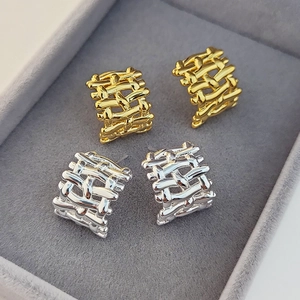 Minimalist Woven Mesh Copper Earrings Gold Silver Plated Geometric Chunky Hoop Earrings For Women Daily Fashion Jewelry
