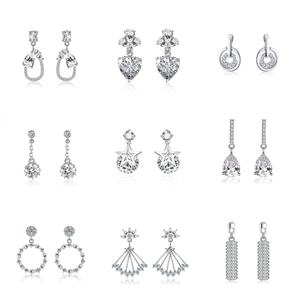 Detailed collection of 925 silver earrings featuring heart, star and teardrop zircon shapes