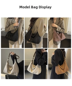 Detailed collage of vintage suede hobo bags in various colors with tassel zippers