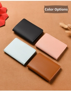 Litchi pattern leather slim wallets in black, light blue, pink, and brown colors