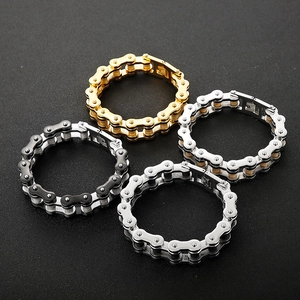 Hip hop style titanium steel bicycle chain bracelets in multiple metallic finishes