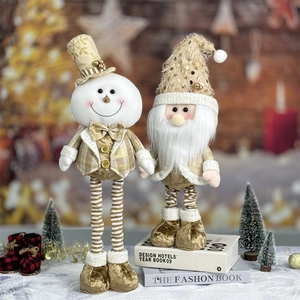 Christmas Plush Doll Ornaments Champagne Gold Sequin Fabric Santa Claus Snowman Long Legs Home Holiday Decoration