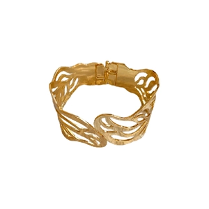 Golden open cuff bracelet with vintage leaf pattern and hollow design for women