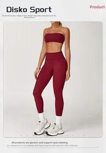 Burgundy brushed yoga set featuring a sports bra and high-waisted leggings on a 176cm model