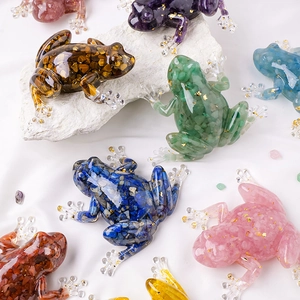 Artistic frog resin sculptures filled with colorful natural crystal stones and gold foil