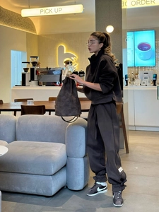 Oversized dark gray tracksuit with half-zip sweatshirt and matching joggers set