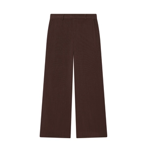 Pantalon large à rayures pour femmes marron foncé avec une taille haute élégante