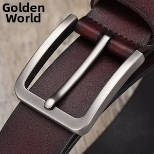 Close-up of burgundy leather belt with brushed matte silver pin buckle in business style