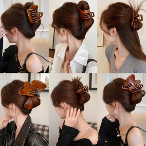Hair Claw Clips Acrylic Satin Feather Rhinestone Large Hairpins For Women French Retro Elegant Hair Accessories