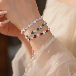 French vintage heart bracelet set with colorful zircon stones in gold plated silver