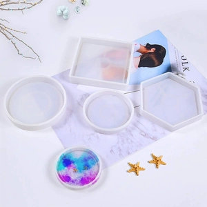 Coaster Silicone Molds Geometric Square Round Hexagon Heart Shape DIY Resin Crafting Casting Tools Flexible Transparent