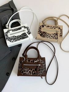 Bolso de mano de moda con estampado de leopardo en cuero blanco, beige y marrón