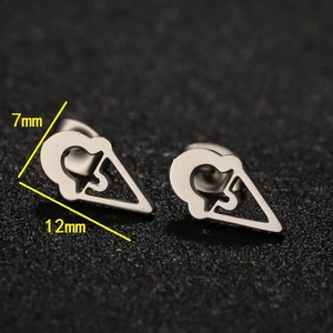 Polished silver ice cream cone stud earrings 12x7mm stainless steel jewelry set