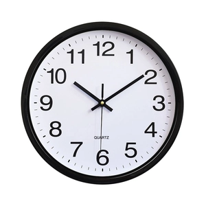 Minimalist 30cm round plastic wall clock with white dial and black frame for home decor