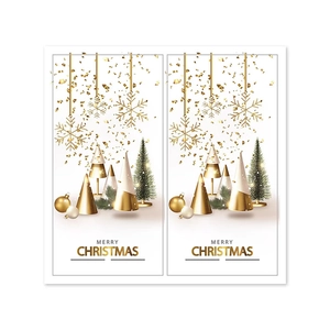 Elegant Merry Christmas stickers for gift boxes featuring gold and green holiday elements