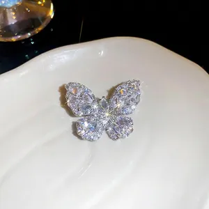 Sparkling waterdrop zircon butterfly brooch for wedding dresses with silver finish