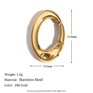 Macro detail of 18K gold plated stainless steel oval clasp with size dimensions