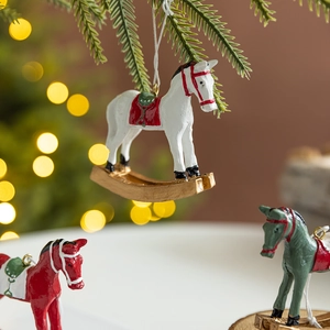 Décorations de Noël en résine peint en forme de cheval à bascule pour sapin de Noël