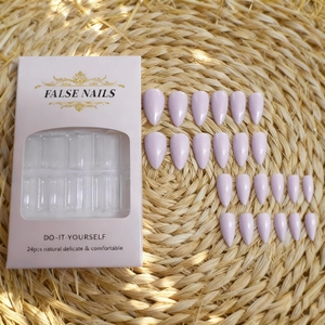 Light purple long almond press-on nails set with 24 high-gloss finish DIY faux tips