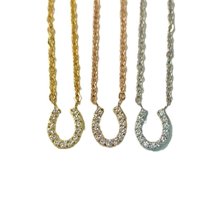 18k gold plated horseshoe U-pendant necklaces with micro-pave zircons in three colors