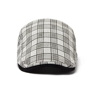 Summer lightweight white plaid beret cap with black brim for men in vintage British style
