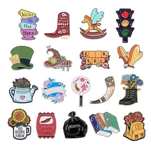 Creative Cartoon Enamel Brooch Pin Alloy Flower Alphabet Books Badge For Backpack Clothing Jacket Decor Fashion Accessory Men Women Gift