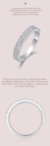 Macro detail of S925 silver ring featuring triple-row D color 3EX moissanite stones