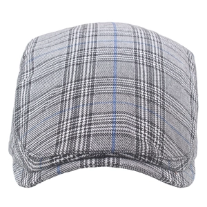 Klassische Schiebermütze für Herren mit grau-blauem Karomuster im britischen Retro-Stil