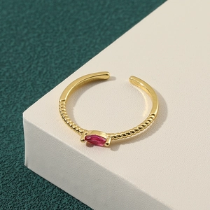 Vintage 18K gold plated twisted rope ring with red marquise zircon and adjustable band