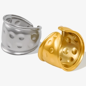 Bague Ouverte Minimaliste en Acier Inoxydable 304 avec Texture Martelée Géométrique Réglable Bague de Doigt Or Argent Bijoux Femme