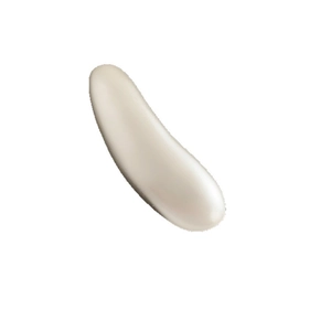 Minimalist long metallic brooch with polished pearlescent white resin stone inlay