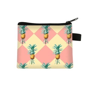 Fruit Pattern Coin Purse Polyester Zipper Mini Storage Pouch Cute Sweet Style Portable Wallet For Women Girls
