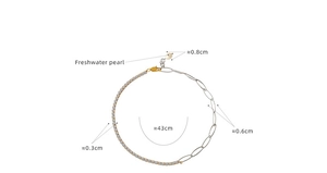 Detailed size specifications for mixed chain necklace with zircon and freshwater pearl