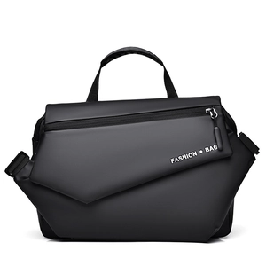 Men's black functional motorcycle crossbody bag with waterproof fabric and fashion print