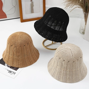 Crochet Knitted Bucket Hat Women Hollow Out Breathable Sun Protection Foldable Beach Travel Elegant Casual Vintage Style