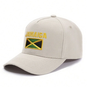 Klassische khakifarbene 5-Panel-Baseballkappe mit Jamaika-Stickerei und Flagge
