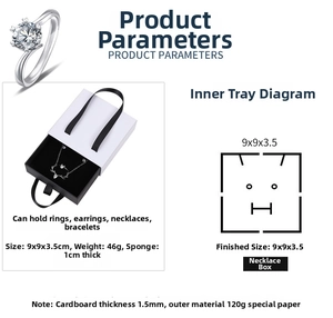 Detailed dimensions and specifications for 9x9x3.5cm drawer jewelry gift box