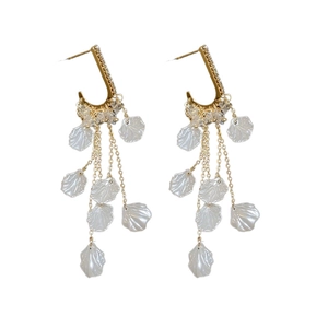 Boucles d'oreilles vintage avec pétales, pompons dorés et crochets sertis de cristaux