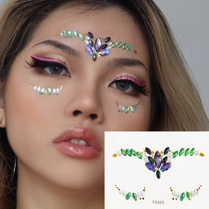 Face jewel stickers FG303 with multicolored rhinestones for makeup and forehead decor