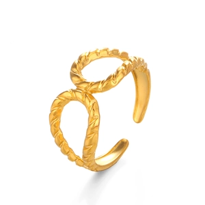 Fashionable gold-plated stainless steel double twist ring with adjustable open design