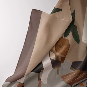 Close-up of bohemian tapestry fabric texture with earth-tone artistic interior illustration