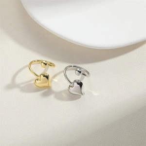 Elegant gold and silver minimalist heart open rings with polished metallic finish